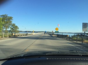 Getting ready to cross the big bridge at Lake Red Rock. 